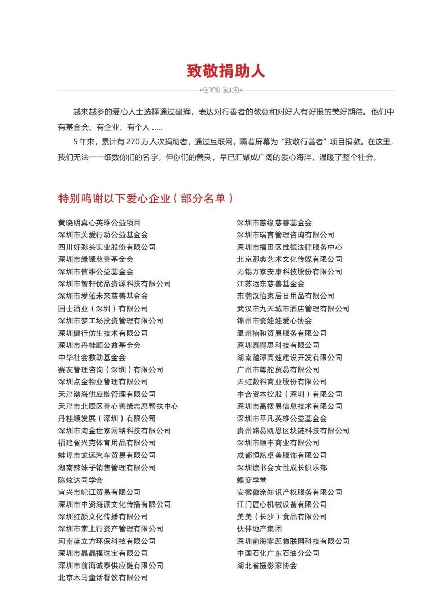 建辉慈善基金会历史捐赠人致谢名单第1页